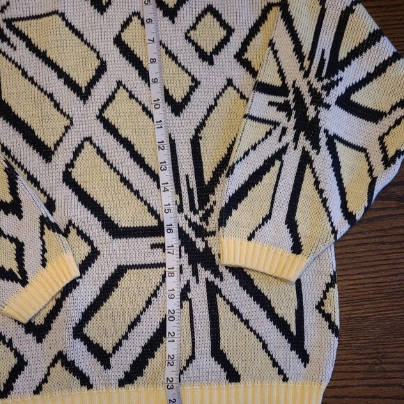 VTG Zalerno Sweater Geometric Lemon White Yellow Black Men 44 - Picture 6 of 11